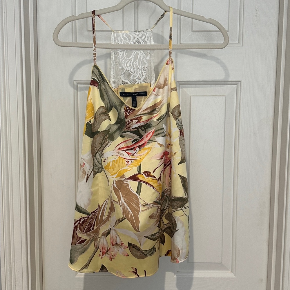 White House Black Market Yellow and Brown Floral Camisole